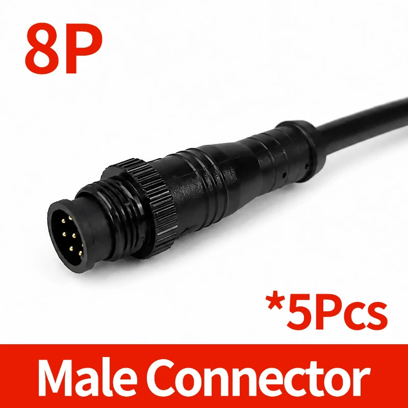5PCS M12 Metal Panel Mount Connector IP65 Waterproof 2 3 4 5 6 8 Pin Male Female Socket Plug Pigtail Wire Industrial Cable