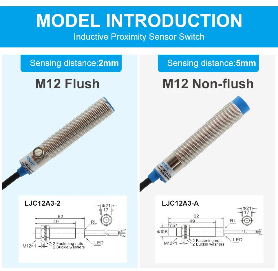OMCH Capacitive Proximity Sensor LJC 12 18 30MM Detection Distance 2/5/10/20MM PNP NPN NO NC Cylindrical Proximity Sensor Switch