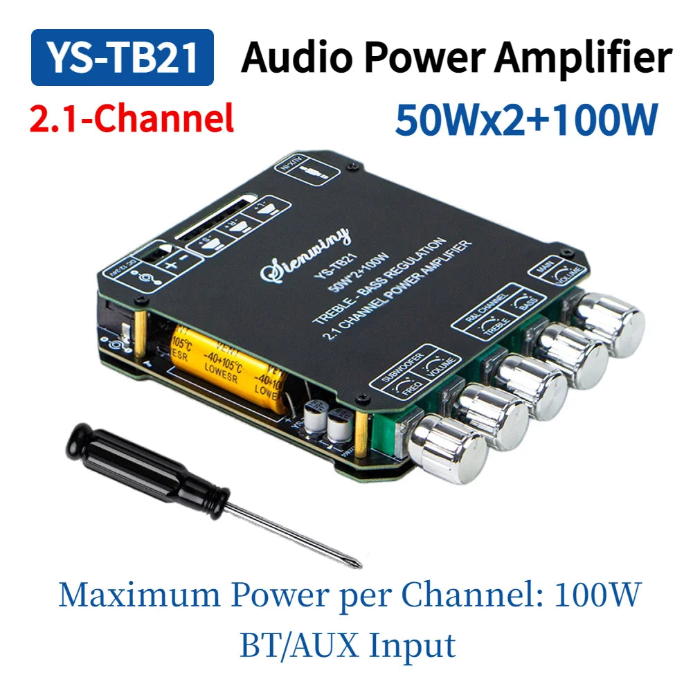 YS-MT21 2.1 Channel Bluetooth 5.0 Subwoofer Amplifier Board 50W X 2+100W Power Audio Stereo Amplifier Board Bass AMP AUX