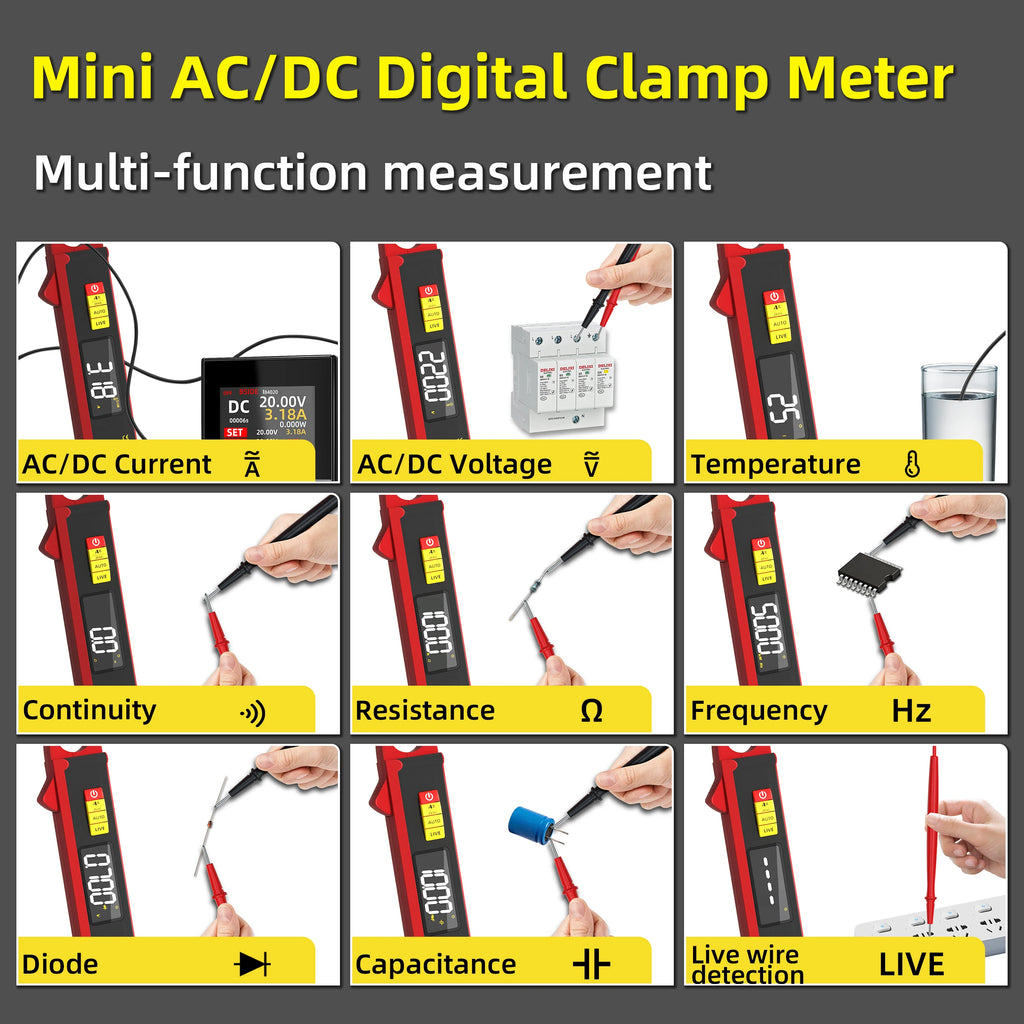 NEW UX2 Digital Clamp Meter 200A Auto-ranging Non-contact Current Voltage Frequency Temperature Voltmeter Multimeter