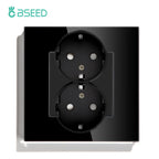 BSEED EU Standard 1/2/3Gang 2Way Wall Touch Switch Light Sensor Switches Wall Socket USB Type-C Crystal Glass Panel 240V Black