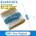 20PCS Metal Film Resistor 1W 1% 10R 100R 220R 1K 1.5K 2.2K 4.7K 10K 22K 47K 100K 100 220 1K5 2K2 4K7 Ohm Resistance 0.1R-2.2M