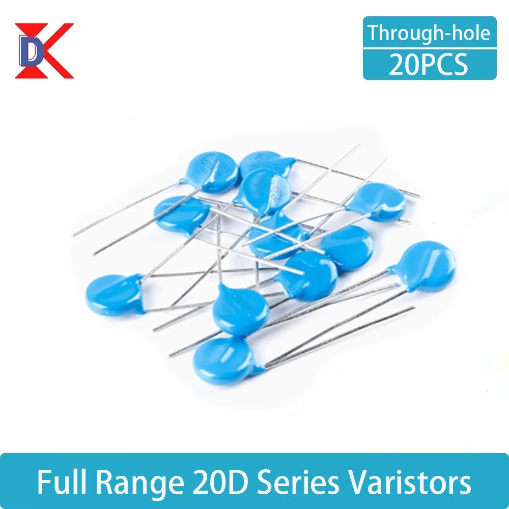 20PCS 20D Series MOV Varistors, available in multiple specifications: 101/121/151/181/201/221/271/301/331/391/431/471