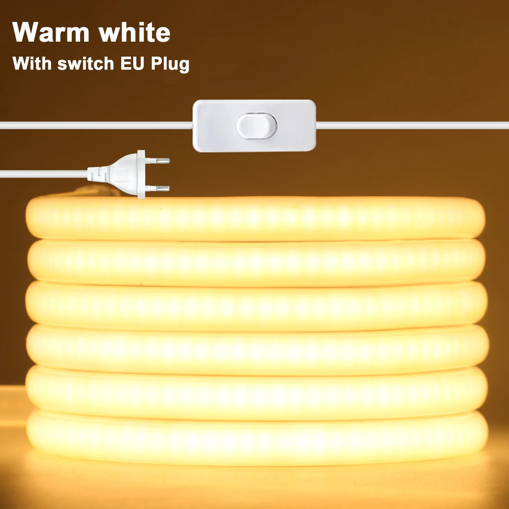 Dimmable Switch 220V COB LED Strip Neon Light Dimmer Power Kit Waterproof 3000K 4000K 6000K 288LED Kitchen Room Decor Flex Lamp
