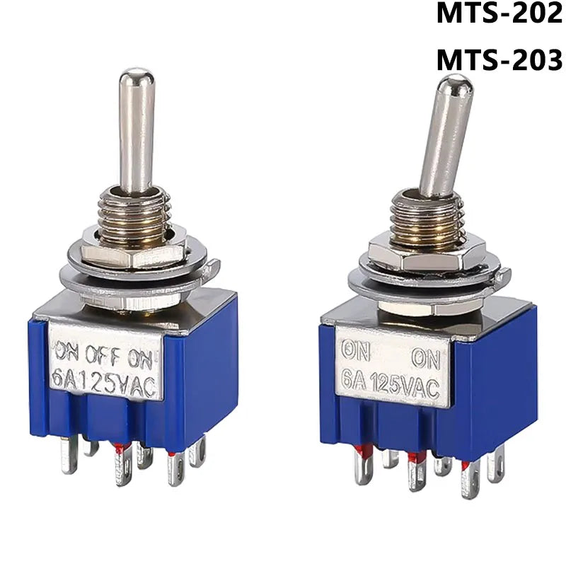 5/10 PCS,Toggle Switches,Deep Blue,Mini,6 Pin,ON-ON/ON-OFF-ON,DPDT,Power Switch Button,3A/250V,6A/125V AC,MTS-202,Switch