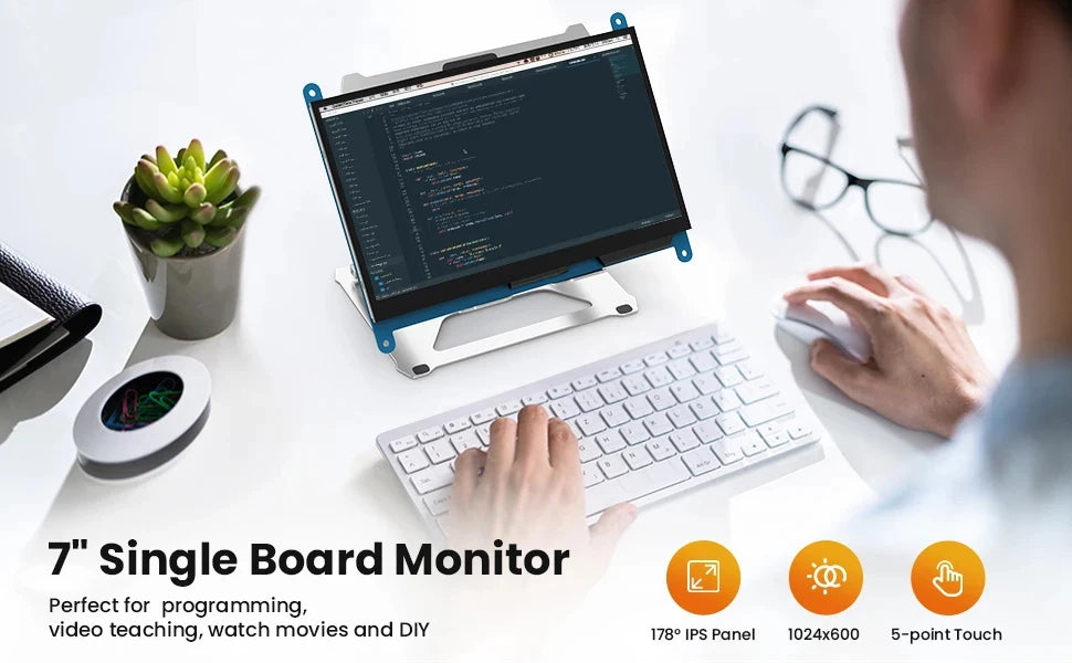 Eyoyo 7-inch Capacitive Touchscreen Monitor 5-points 1024x600 HD IPS Display Support Raspberry Pi 4/3/2/1/B/B+/A+ For Win 10/8/7
