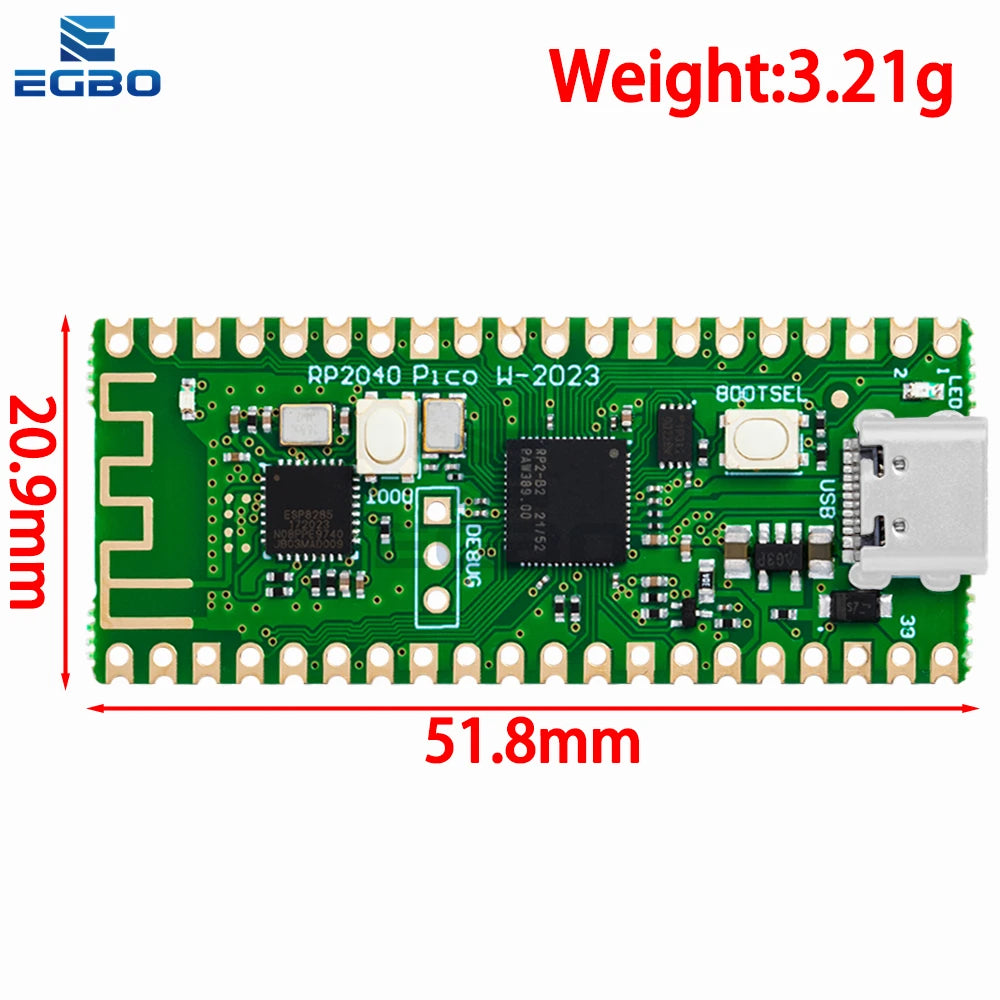 1~4PCS RP2040 Raspberry Pi Pico W Board with 2.4G WiFi Dual-Core 264KB ARM Microcomputers High-Performance Cortex-M0 Processor