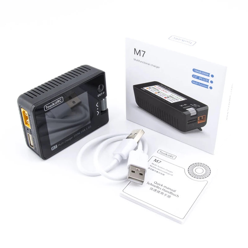 ToolkitRC M7 200W 10A Lithium Battery Balance Charger Discharger 1-6S Lipo With Voltage Servo Checker ESC Receiver Signal Tester