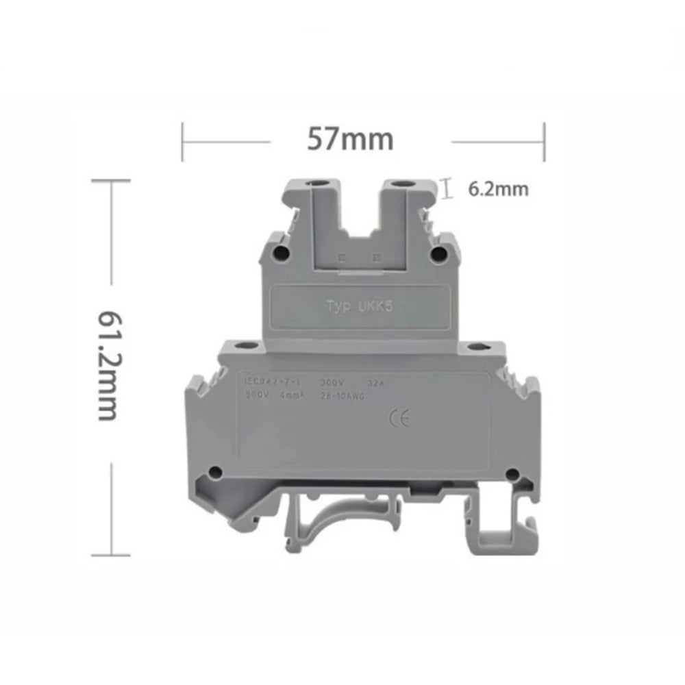 5Pcs UKK5 Electrical Wiring Terminals for DIN Rail - Double Level Screw Connectors, Compatible with 0.2-4mm² Cables