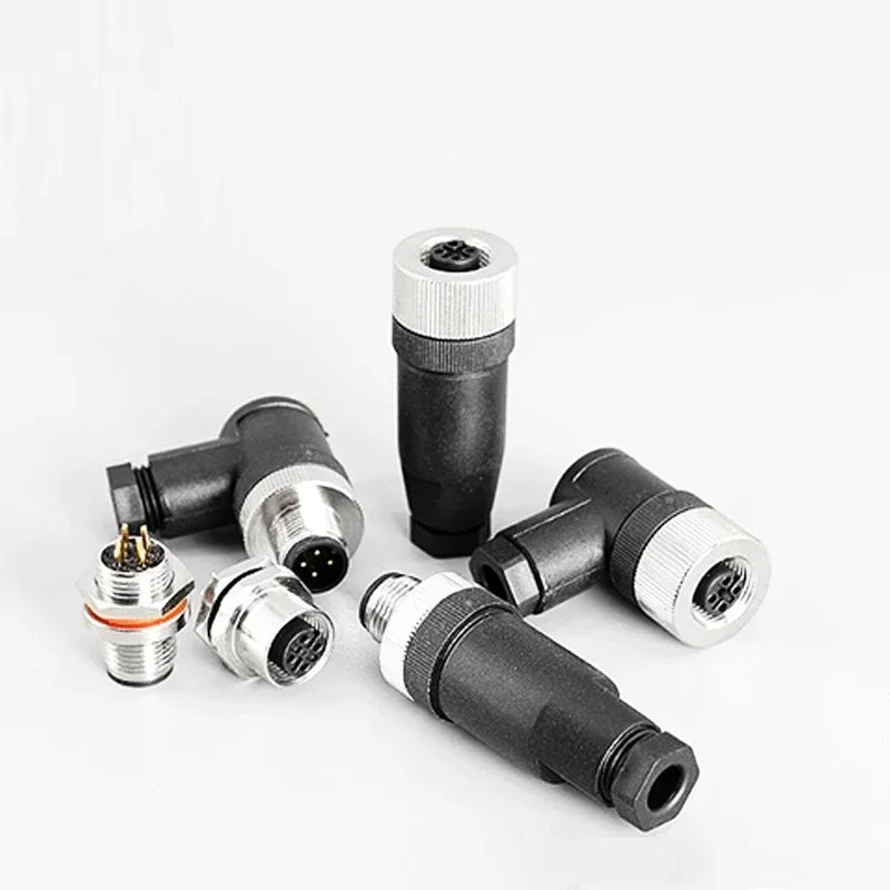 M12 Waterproof IP67 Aviation Plug Socket 4 5 8 Pin Hole Needle Male Curved Straight Screw Solderless Power Connector PG7 Charger