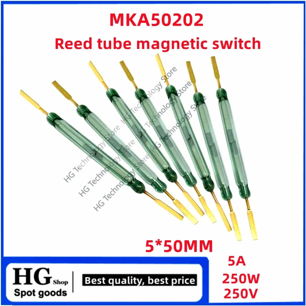 5PCS Original  MKA50202 High Power Reed Switch  Normally Open NO 5*50MM 5A 250W 250V Magnetic contact Switch Induction Sensor