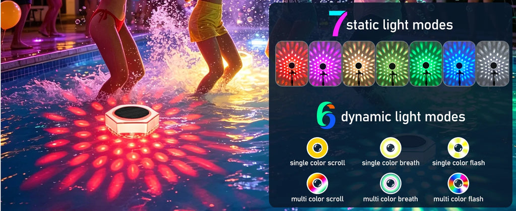 Solar Pool Lights 1/2 Pack, RGB Changing Floating Pool Lights with 10m Remote Control, 4 Dimming, 13 Lighting, Timing Mode, IP68 Waterproof for Inground/Above Ground Pool, Party Decoration