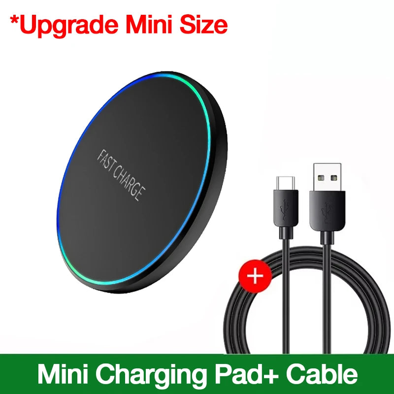 LED Light Mini Wireless Charger Pad For iPhone 17 16 15 14 13 12 Samsung S25 S24 S23 Xiaomi AirPos 4/3 Pro Fast Charger Station
