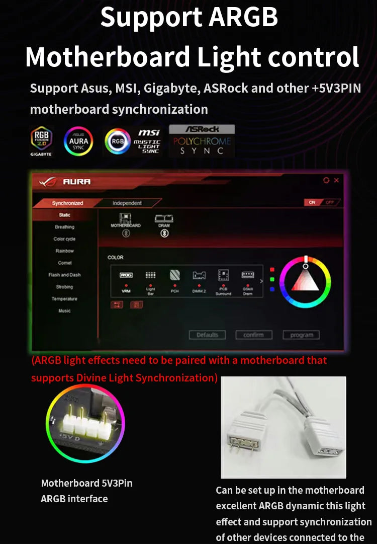 TEUCER Prism  ARGB PC Fan 12cm Computer Case Fan Kit Water Cooler 4pin PWM 5V 3PIN Cooling Fans