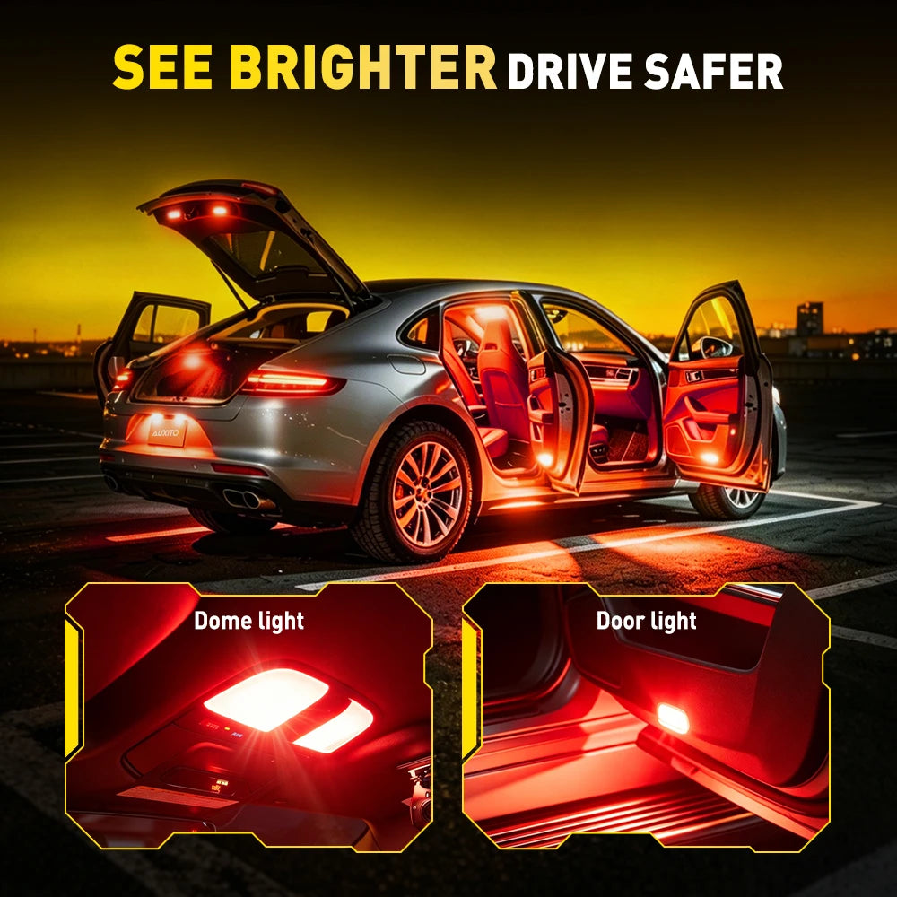 AUXITO 2Pcs T10 W5W LED Bulbs Canbus 6500K White Red Yellow 194 168 2825 Interior Light Reading Trunk Dome Map Lamp Super Bright