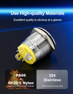 FILN 22mm 20A Metal Push Button Switch with Wire Harness Connector IP67 Waterproof LED Ring Light High Current Switch 12V 220V