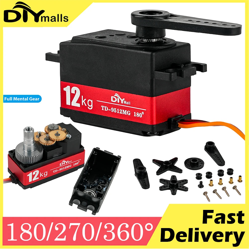 12kg Short Body Low Profile Digital Servo Metal Gear 180° 270° 360° for Arduino RC Car Drift 1:10 1:12 Fix-wing Robot Arm