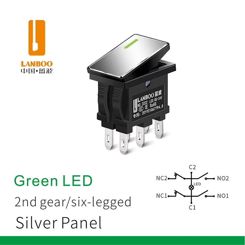 LANBOO 14mm*9mm Series 7Amp High Current Rocker Switch ON-OFF-ON 2/3Position 4/6Pin KCD1  With Red/Green Light  12V24V220V