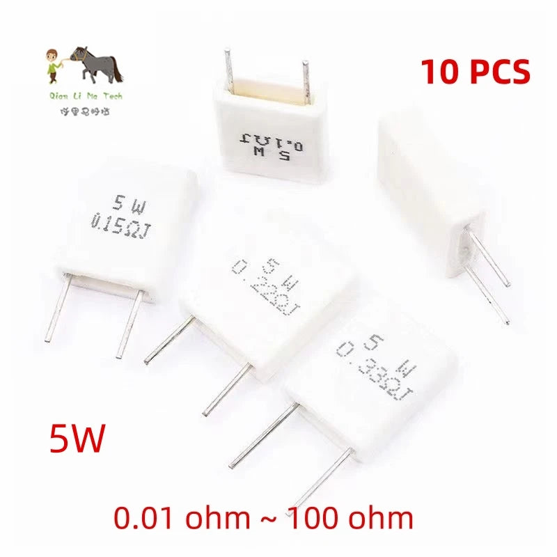 10pcs BPR56 5W Non-inductive Cement Resistor 0.01R 0.02R 0.05R 0.1R 0.15R 0.2R 0.22R 0.25R 0.3R 0.33R 0.5R 0.56R 1R 2R 10R ohm