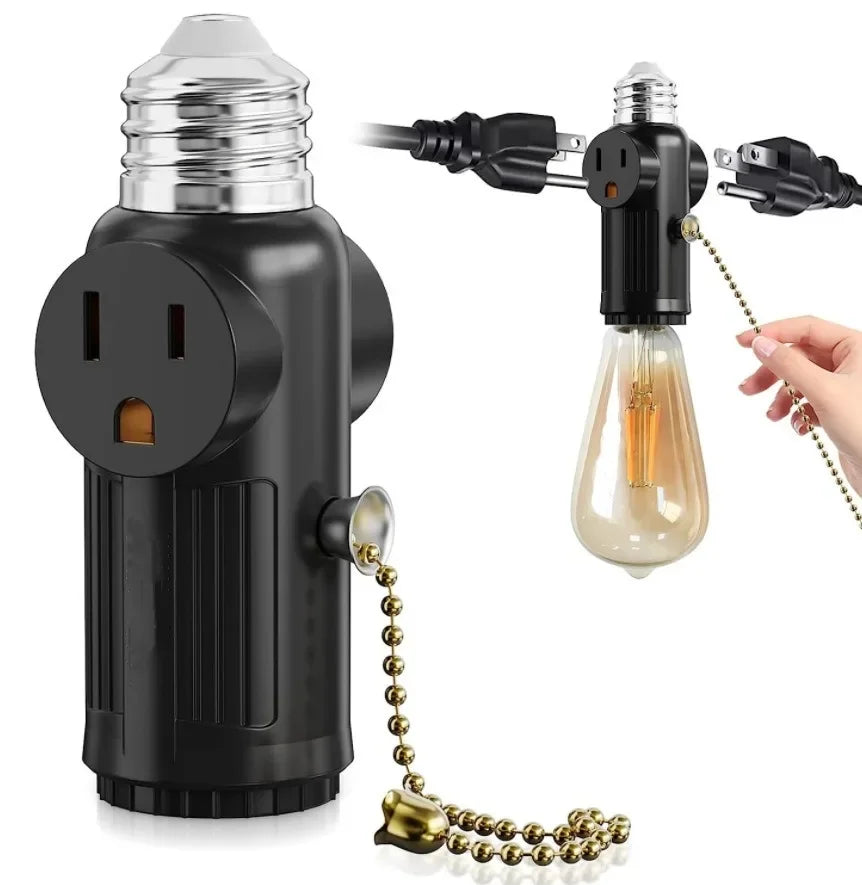E26 E27 LED Bulb Base to US 2/3Prong Splitter Convert Polary Light Socket Switch AC Plug Garage Porch CCTV Camera Outlet Adapter