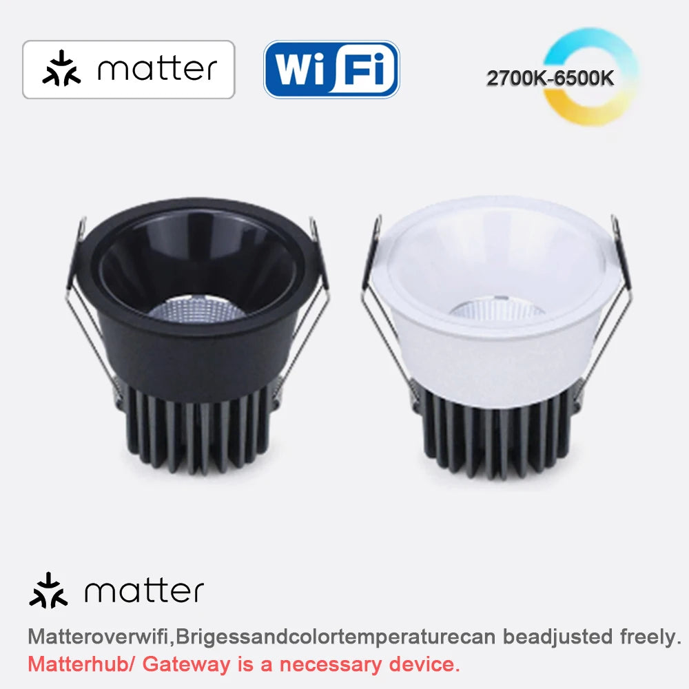 Recessed COB Spotlights 3CCT TUYA Bluetooth/Zigbee Matter Dimmable LED Downlight 110/220V Dimmable Ceiling Lamp Bedroom Kitchen