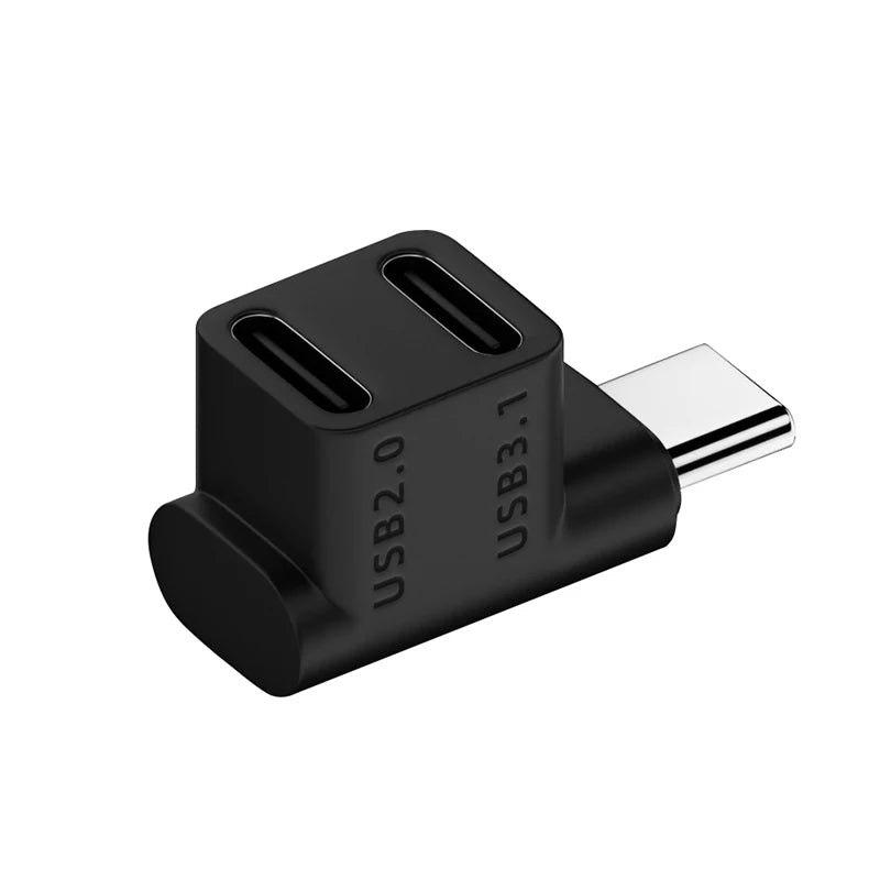 180 Degree U-shaped 100W USB 3.1 Type C Male to Female 1 to 2 Adapter OTG 10Gbps Fast Data 4K Tablet USB-C Charging Converter