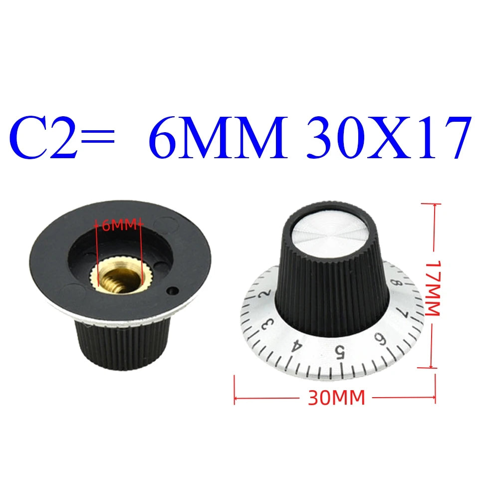C1/C2/C3 Digital Scale 6mm Potentiometer Knob Metal Surface Indicating Instrument Adjustment Knob