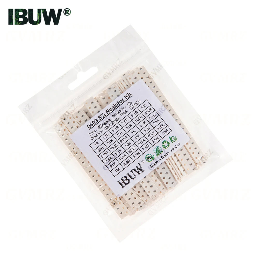 0201 0402 0603 0805 1206 1% 5% SMD Resistor Assorted Kit 1R-1M 10K 100K 1K 100R Resistance Set DIY