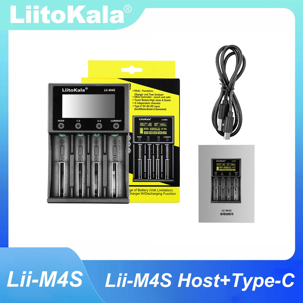LiitoKala Lii-M4S 5V EU AU UK US Plug Battery Charger For 3.7V 18650 26650 21700 14500 18350 17500 1.2V AA AAA A C