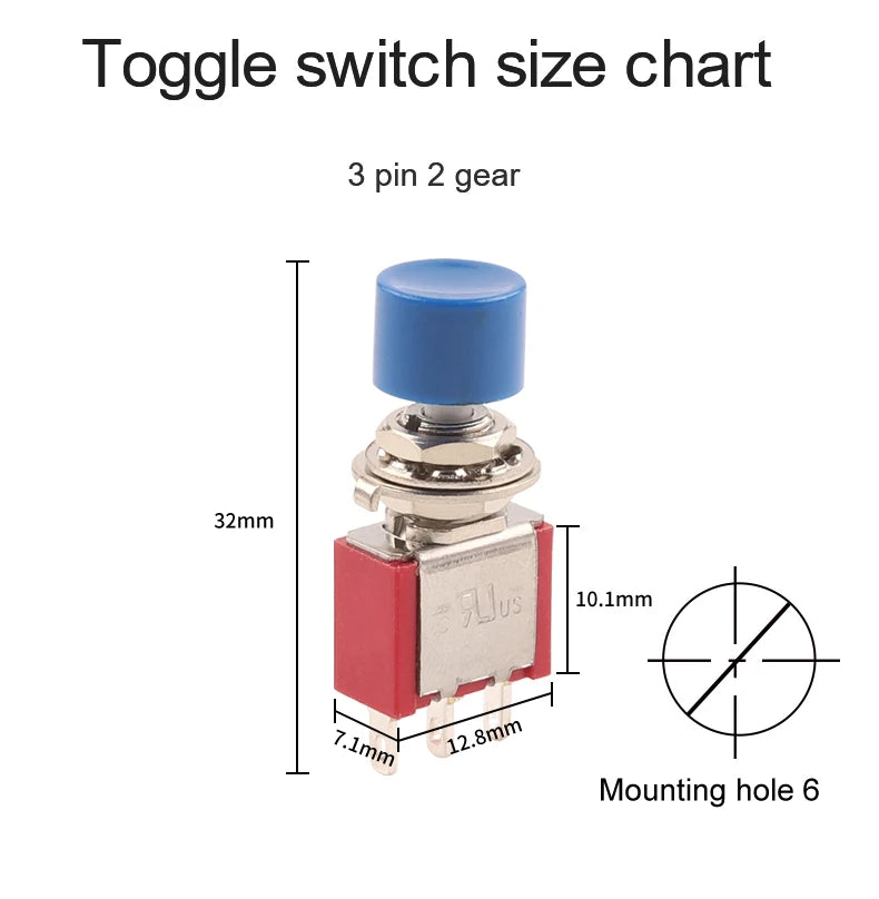 5PCS 3Pin C-NO-NC Reset Latching Toggle Switch Automatic return Push Button (ON)-OFF 5A125V/2A250V 6mm Mini Toggle Switches