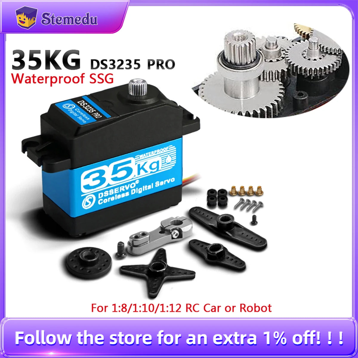 Dsservo 35kg DS3235 Pro Digital Servo Steel Gear Coreless Motor Waterproof 180/270 Degree for 1:8 1:10 1:12 RC Car Robot Crawler