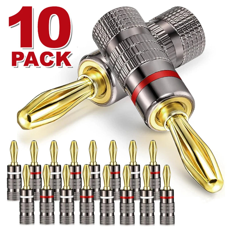 1-10PCS Dual Screw Locking 4MM Banana Plugs 24KGold Plated Copper OFC Speaker Connector for HIFI Audio System Terminal Adapter