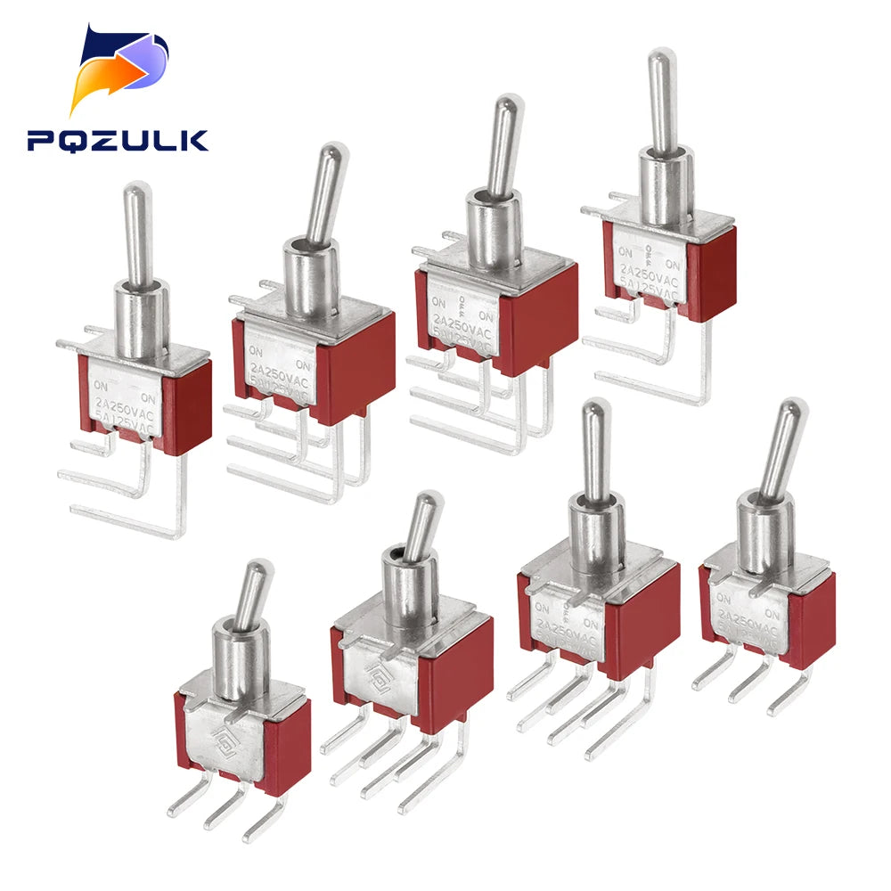 Vertical Right Angle 2/3/10A 125/250V AV 3/6Pins 2/3Position SPDT PCB Mount Toggle Switch ON-OFF-ON Rocker Switche ON-ON