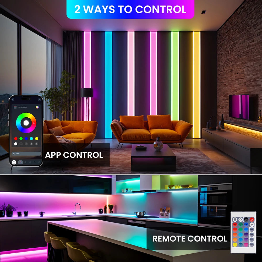 5V Bluetooth RGB LED Neon Strip Light 1M 2M 3M 3AA Battery Box 17Key 24key 44key Remote Control 108Leds/M Waterproof Room Decor