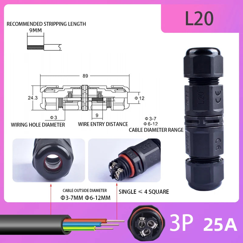 IP68 Waterproof Connector Outdoor LED Lighting Sealed Connector  Assembly Type Wire And Cable Quick Terminal Connector 2/3/4/5P