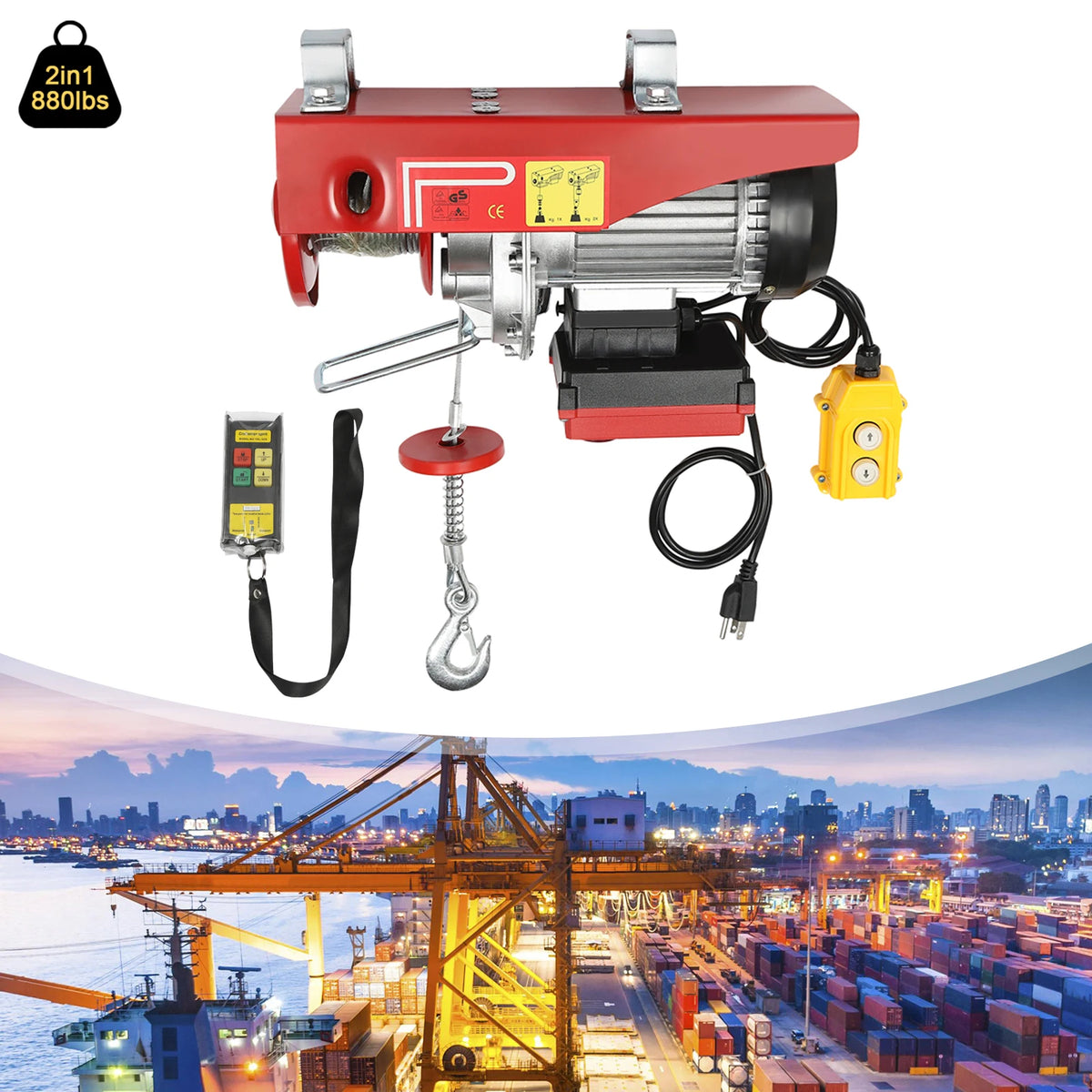 880LBS 110V Electric Winch, 2 in 1 Electric Hoist Winch with 328ft Wireless Remote Control Emergency Stop Heavy Duty Lift Hoist for Factory Garage Warehouse