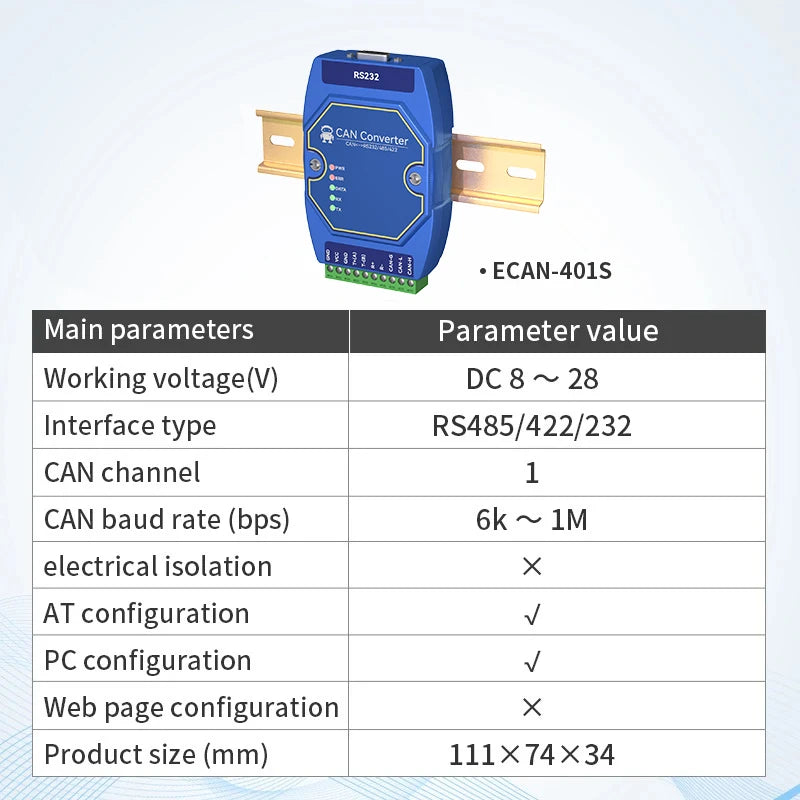 CAN Protocol Converter CAN to TTL/RS485/RS232/RS422/Ethernet/WiFi AT Command EBYTE ECAN Series Modbus TCP UDP