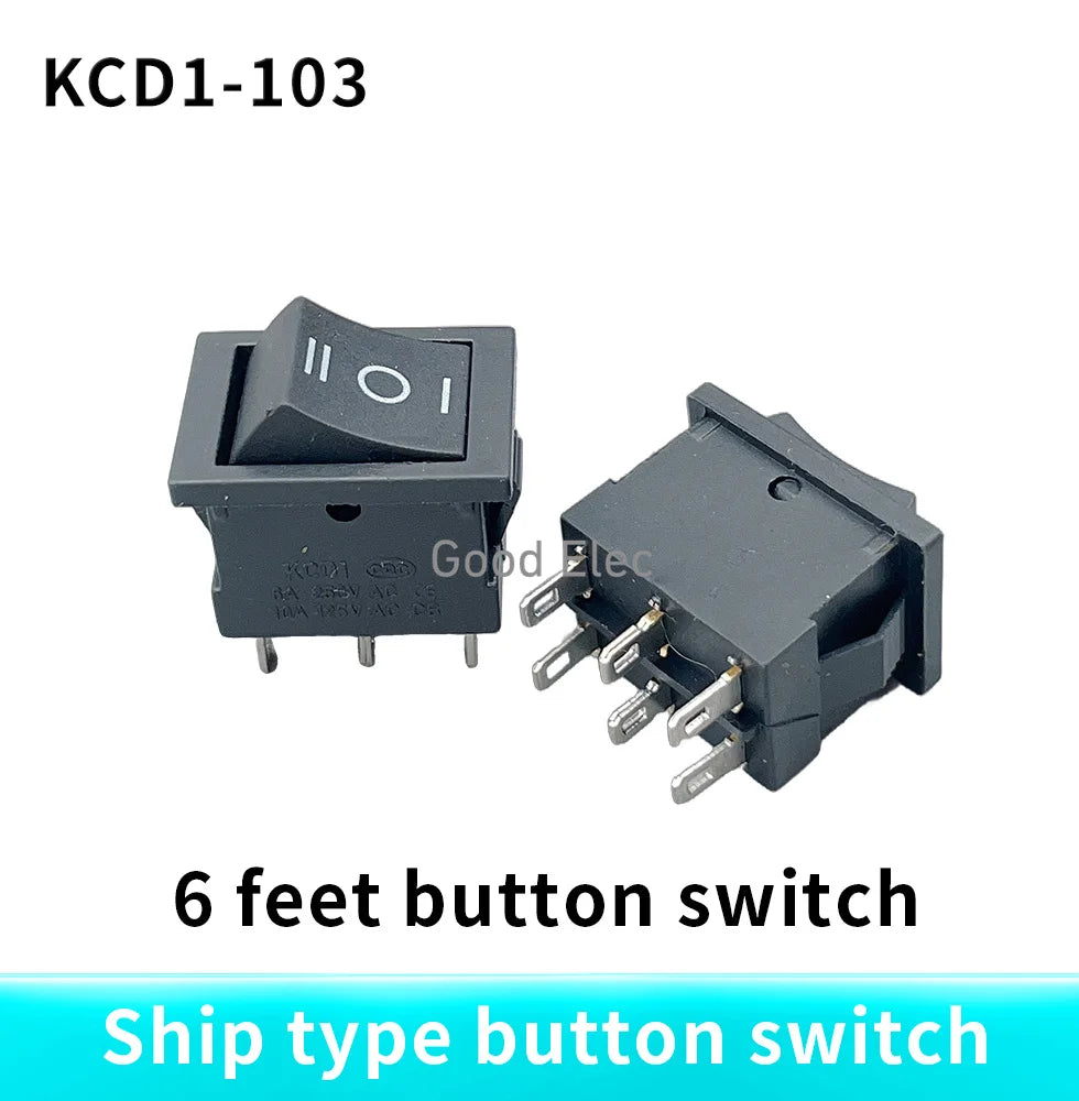 5PCS KCD2 203 6P black three position toggle switch  6A/250VAC 10A/125VAC (on / off / on) rocker switch 1011