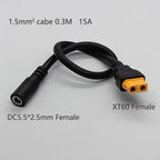 1PC XT60 To DC5.5*2.1/2.5mm Power Adapter Cable1.5mm² Cabe 30CM 15A Connector For Solar Charger Battery Charging Adapter Wiring