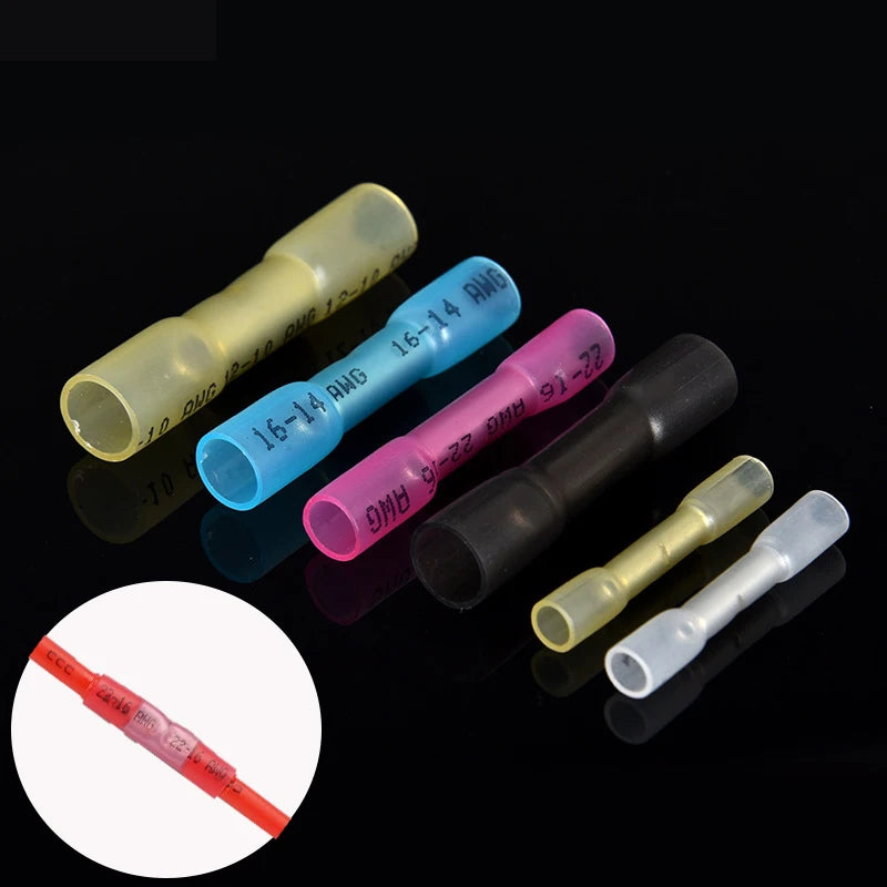 20/50pcs Wire Connection Pipe Terminal Heat Shrink Butt Crimp Terminals Waterproof Insulated Seal Wire Connectors Heat Shrinkab