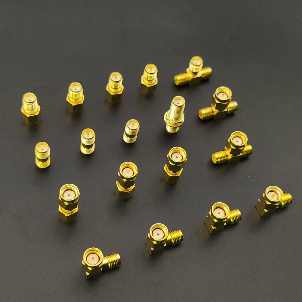 18Pcs/Box SMA Connector Kit Gold-plated Brass SMA & RP-SMA Male Female Straight Right Angle RF Coaxial Adapter Coaxial Adapter