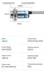 OMCH Hall Switch NJK-5002 Proximity Inductive Magnetic Pole Sensor M8/M12 Normally Open/Closed 24V Hall Effect Proximity Sensor