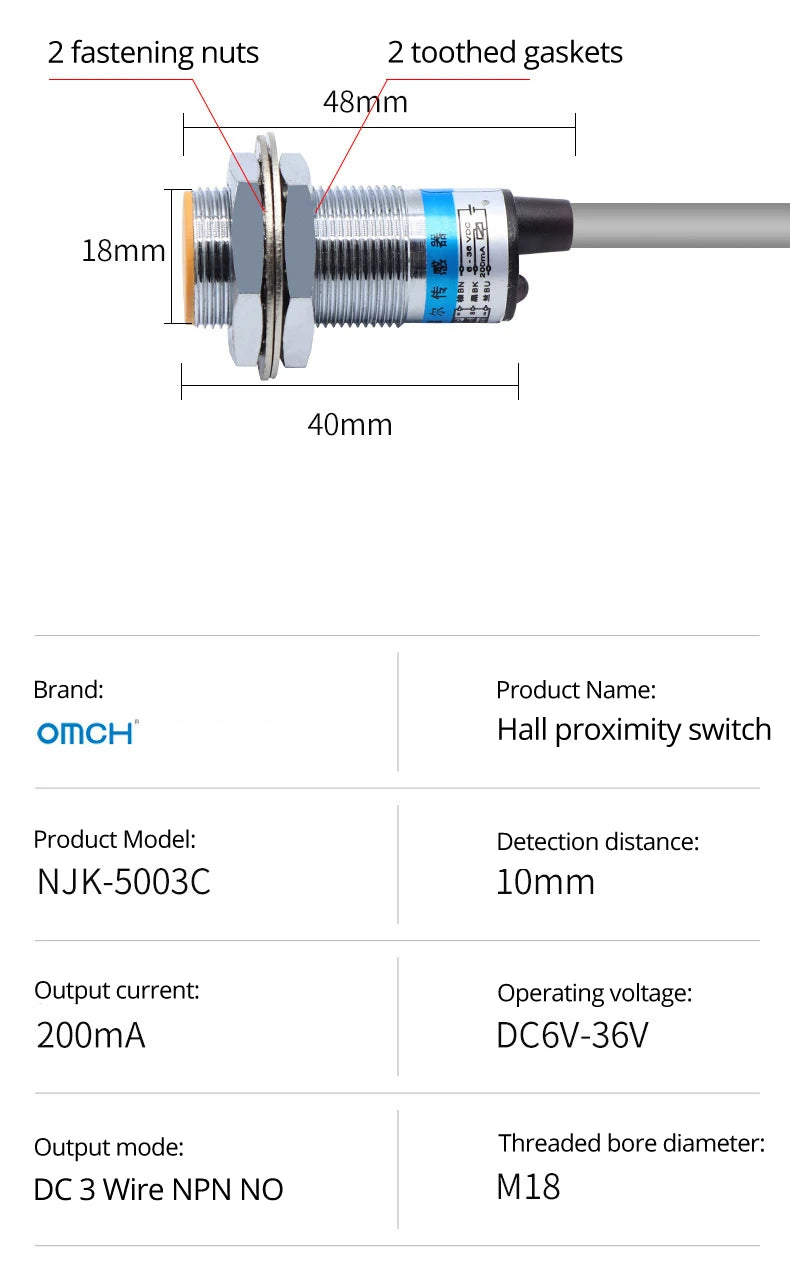 OMCH Hall Switch NJK-5002 Proximity Inductive Magnetic Pole Sensor M8/M12 Normally Open/Closed 24V Hall Effect Proximity Sensor