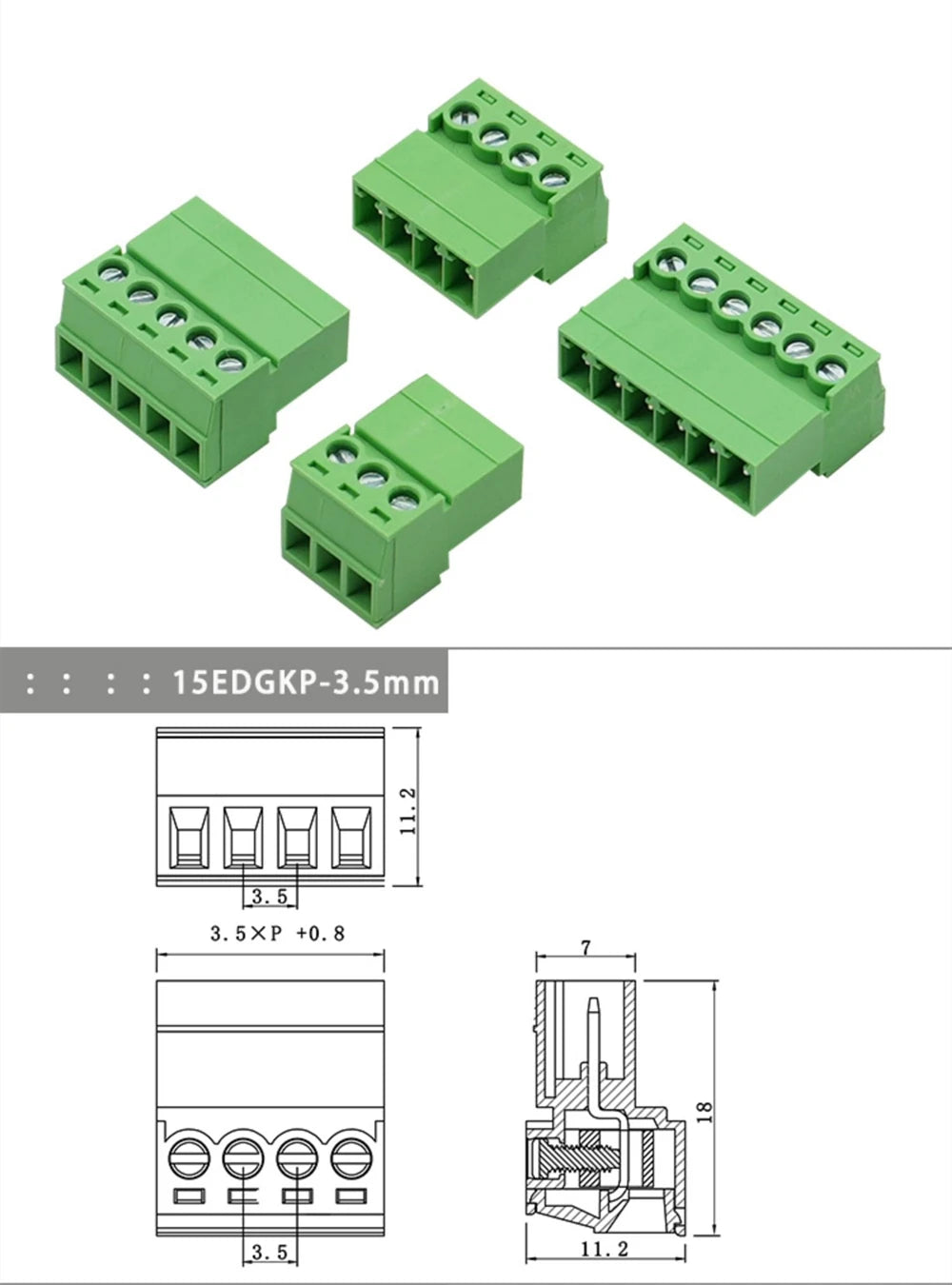 5/10PCS Aerial Butt Welding Type 15EDGRK-3.5mm 3.81mm Plug-in Terminal Block 3.5mm 3.81mm Pitch 2/3/4/5/6/7-12P Female Socket
