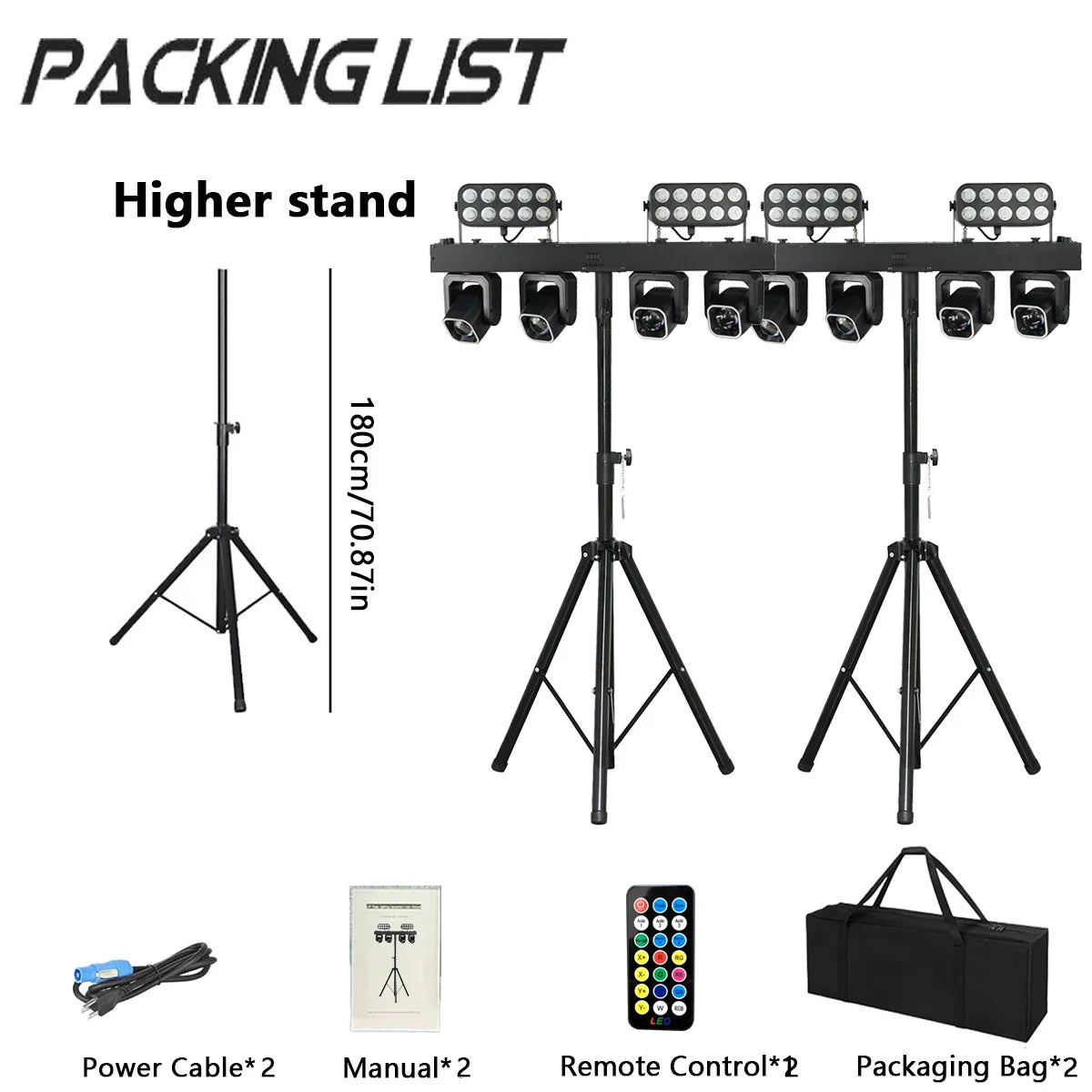 260W 4in1 RGBW LED Beam Wash Light Kit Set Tripod Stand Remote Control DMX512 For Disco DJ Wedding Party Club