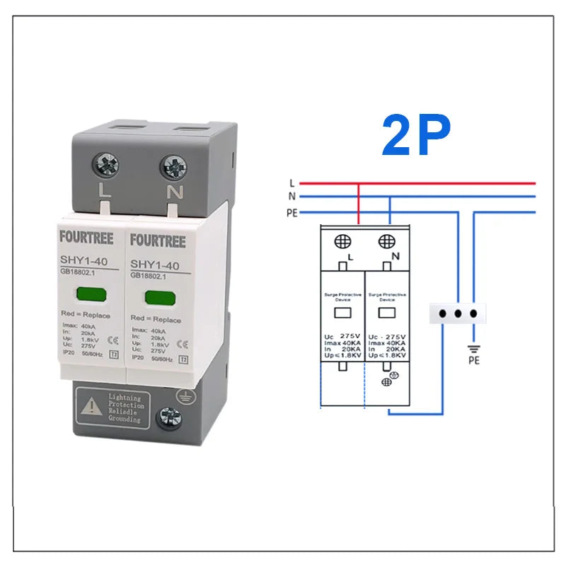 AC SPD Surge Protection 2P  4P 10〜20KA  20〜40KA 30KA〜60KA House Lightning Protector  Low-Voltage Arrester Device Laser Printing