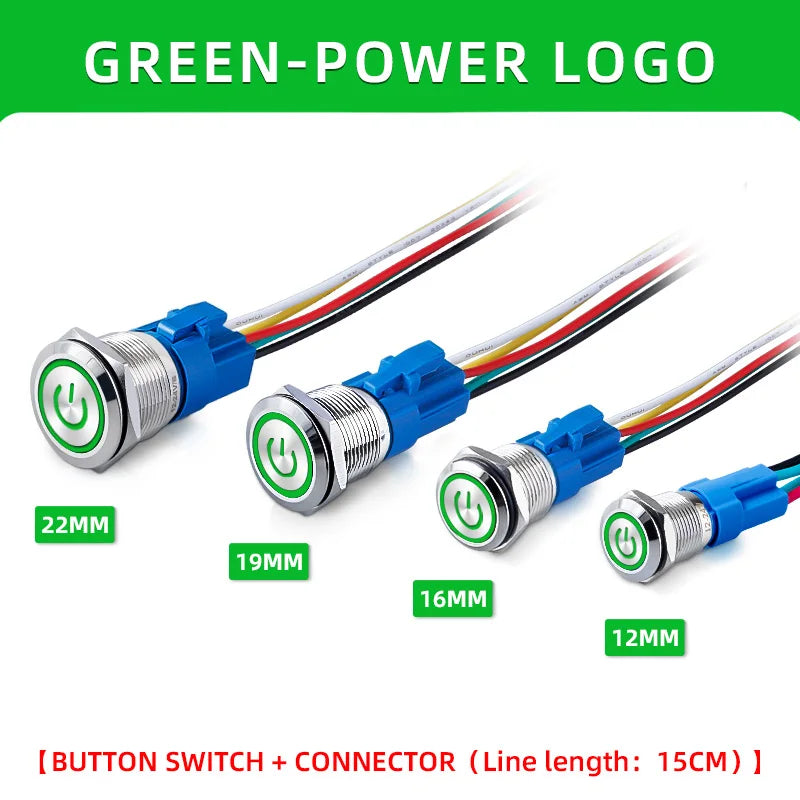 Metal Switch Button Push With Wire Waterproof on off 12mm 16mm 19mm 22mm Momentary/Latching Led Light Start Stop 5V 12V 24V 220V
