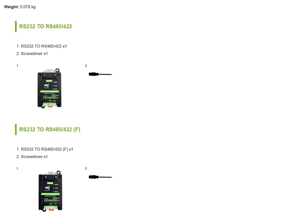 Waveshare RS232 To RS485/422 Active Digital isolated Converter Onboard SP3232EEN and SP485EEN Chips, with ABS Case