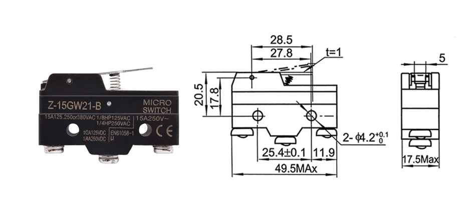 LXW5-11N1 LXW5-11G2 Z-15G LXW5 Micro Limit Travel Switch Horizontal Rotary Roller Lever Arm Hinge 3 Screw Terminal Microswitch