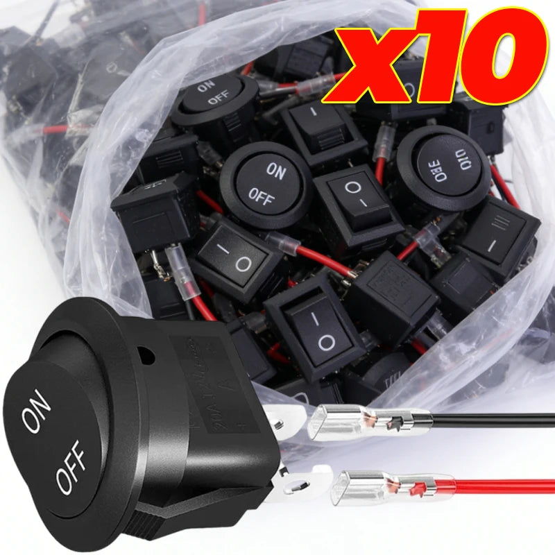 1/5/10/20pcs Motorcycle Mini Round Rocker Switch 12 Volt on/Off Toggle Switch 15cm Pre-Wired Auto Marine Electrical Switch